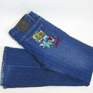 VTG Y2K Ed Hardy Christian Audigier Embroidered Jeans Skull Patches Womens 11/12